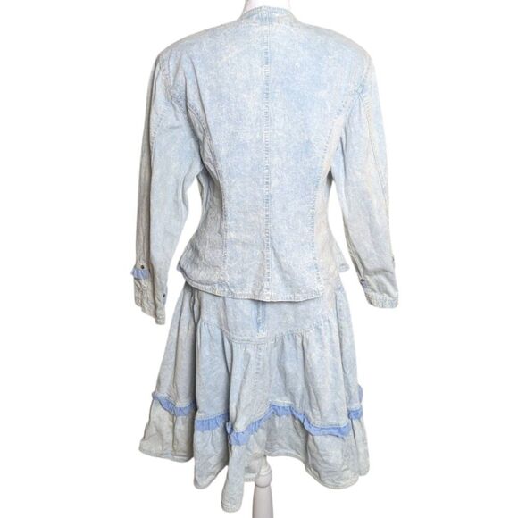 Vintage 90s Monique Fashions Blue Studded Stonewash Denim Jacket & Skirt Set L - Picture 3 of 14